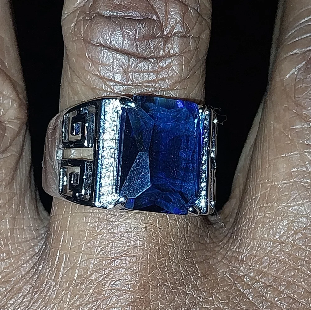 Men's 925 Silver Adjustable Ring with Blue Sapphire Gemstone